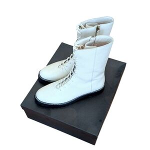 J. Crew Gwen white leather combat boots, Dusty Ivory 9.5